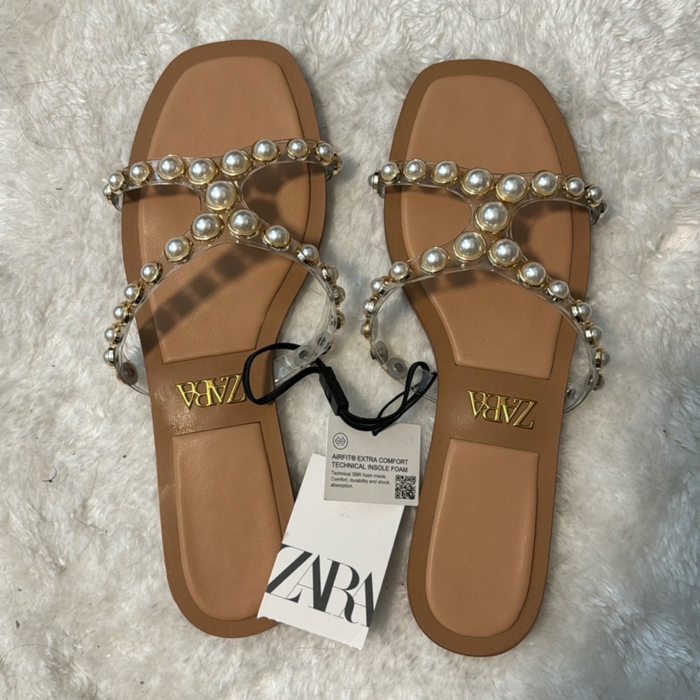 Zara pearl slide sandals